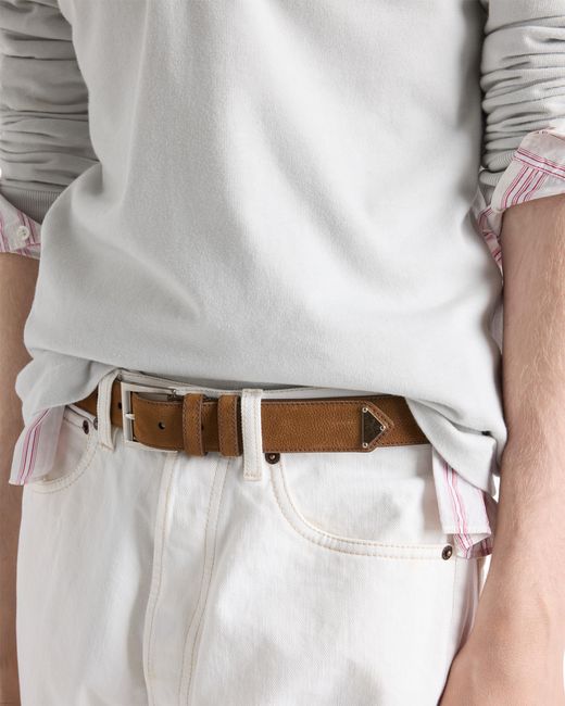 Prada Brown Nubuck Leather Belt, Cocoa for men