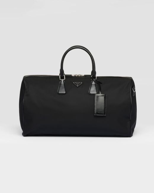 Prada Black Re-nylon And Brushed Leather Duffel Bag