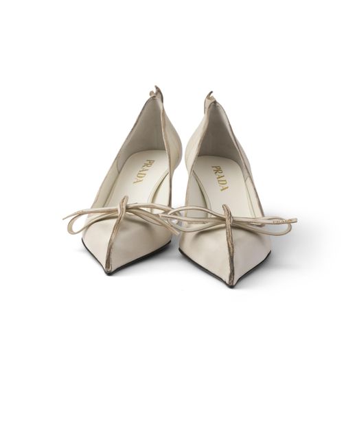 Zapatos De Tacón De Piel Envejecida, Mujer, Talla Prada de color White