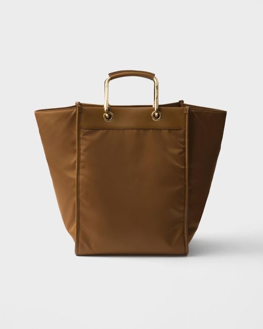 Prada Brown Large Re-Nylon And Leather Tote Bag