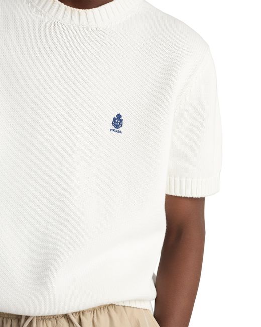 Prada White Cotton Crew-Neck Sweater for men