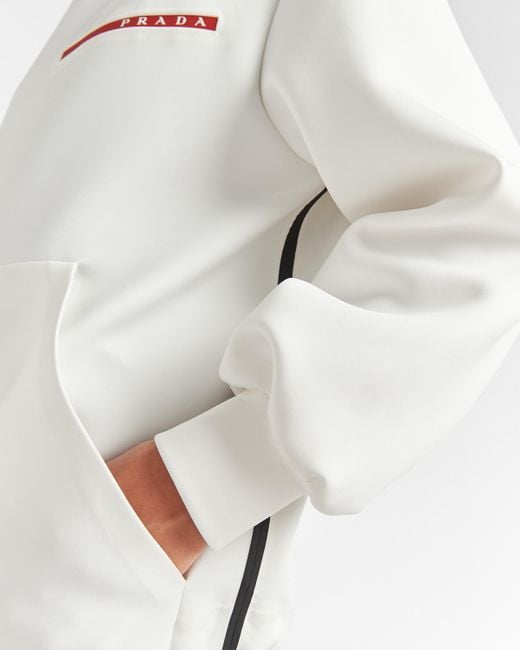 Prada White Double Technical Jersey Sweatshirt With Pocket
