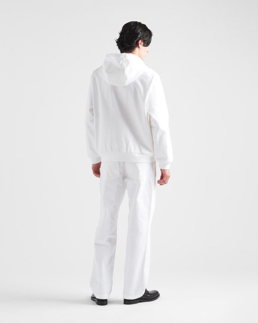 Prada White Bull Denim Hooded Blouson Jacket for men
