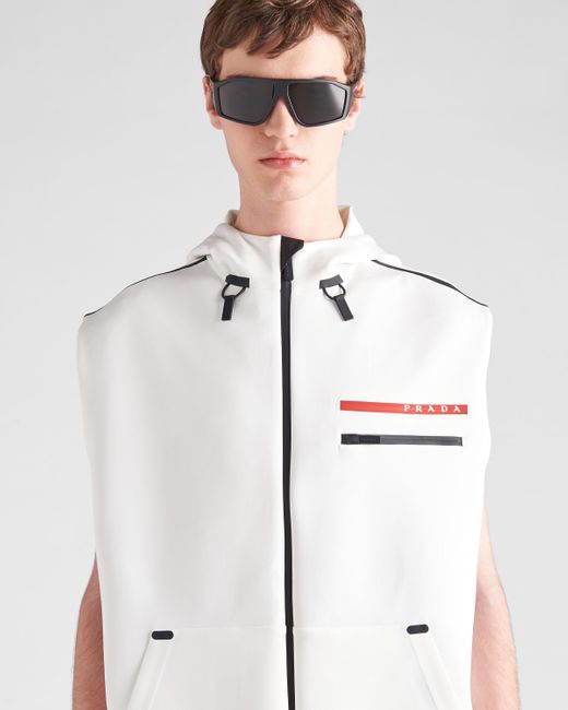 Prada White Recycled Technical Jersey Hoodie With Heat-sealed Tape for men