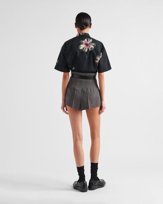 Prada Black Short-Sleeved Printed Poplin Shirt
