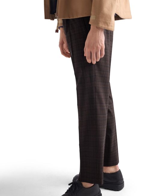 Prada Gray Prince Of Wales Check Wool Pants for men