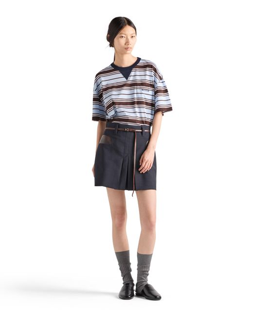 Prada Blue Striped Lisle Cotton T-Shirt