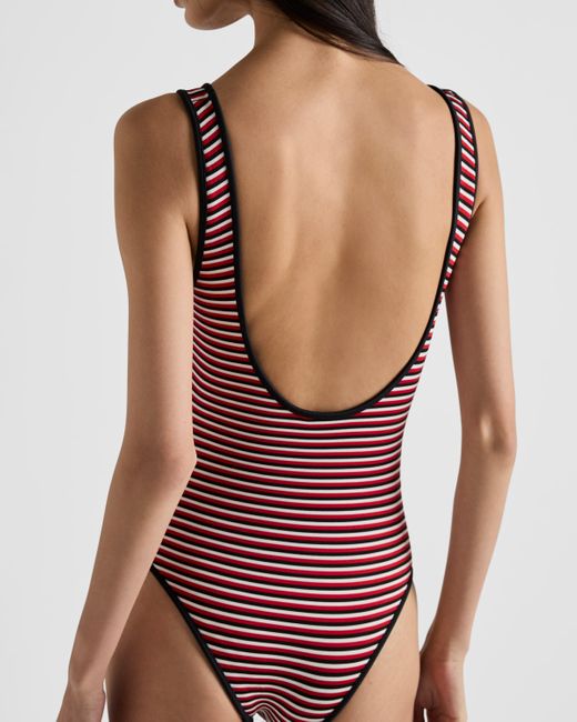 Maillot De Bain Une Pièce En Jersey Interlock À Rayures Prada en coloris Red