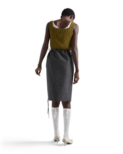 Prada Black Bonded Hopsack Midi-Skirt With Devoré Effect