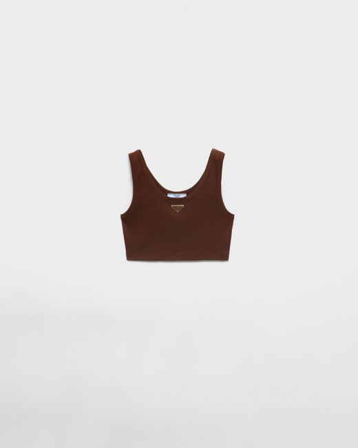 Prada Brown Ribbed Knit Crop Top