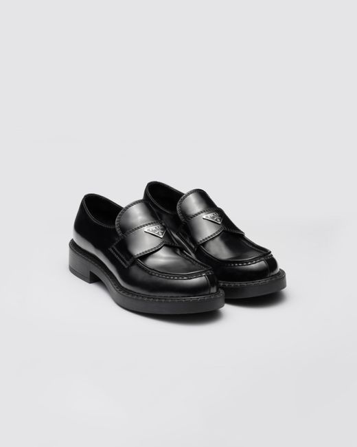 Prada Black Chocolate Brushed Leather Loafers for men