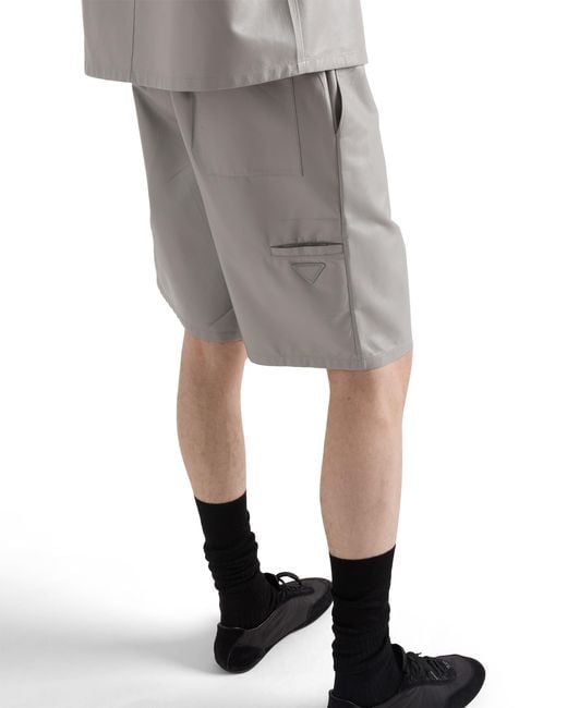 Prada Gray Leather Bermudas, Granite for men
