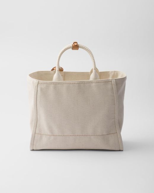 Prada Natural Large Linen Blend Tote Bag