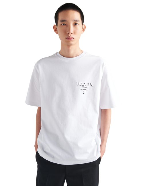 Prada Logo-embossed Cotton T-shirt in White for Men | Lyst