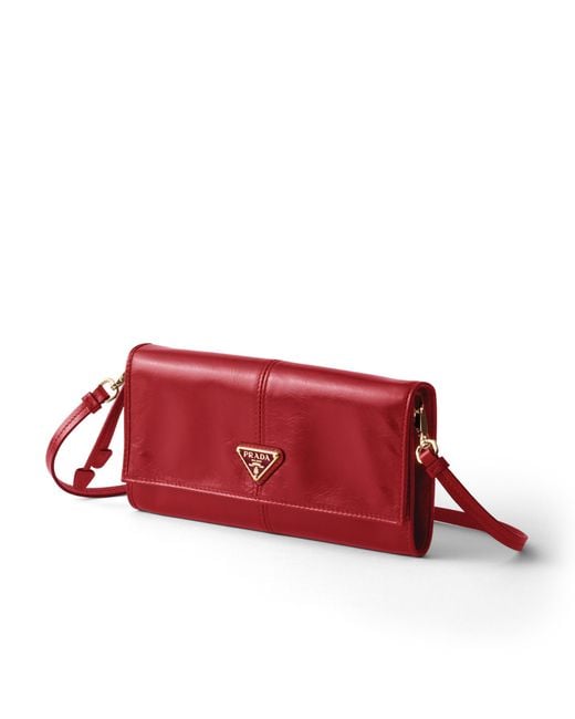 Prada Red Leather Wallet With Shoulder Strap