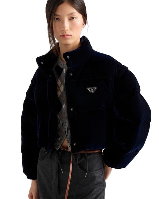 Chaqueta De Plumón Y Terciopelo, Mujer, Talla Prada de color Black