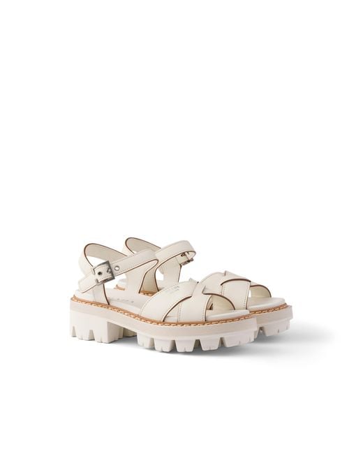 Prada White Leather Sandals
