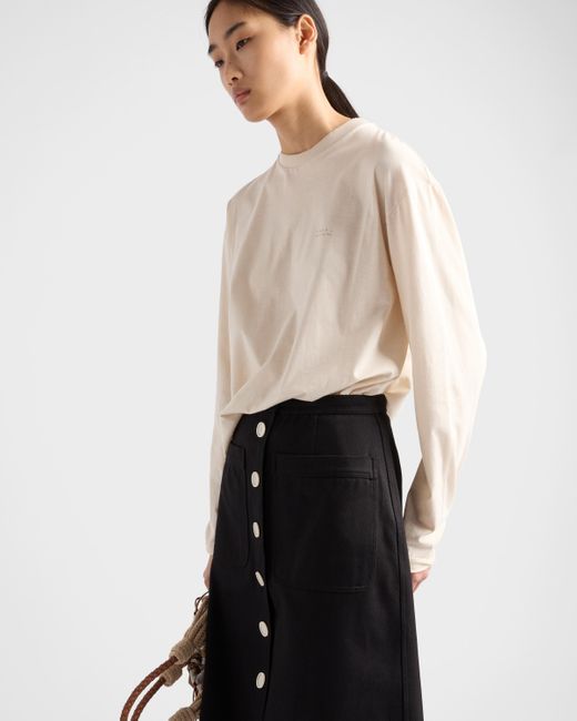 Prada Natural Long-Sleeved Cotton Jersey T-Shirt