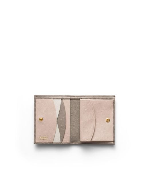 Prada White Small Saffiano Leather Wallet, Clay/Water Lily