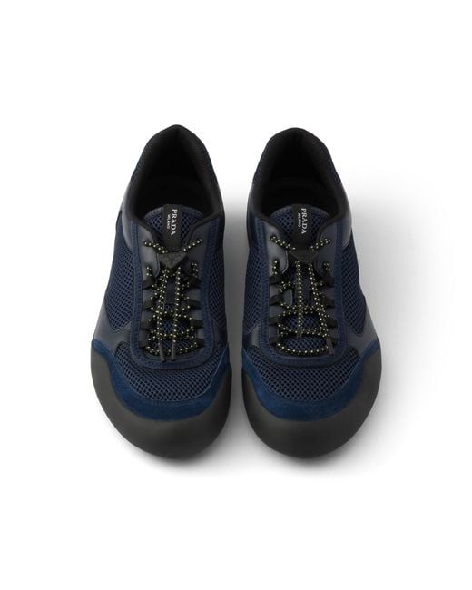 Prada Blue Speedrock Leather And Mesh Fabric Sneakers for men