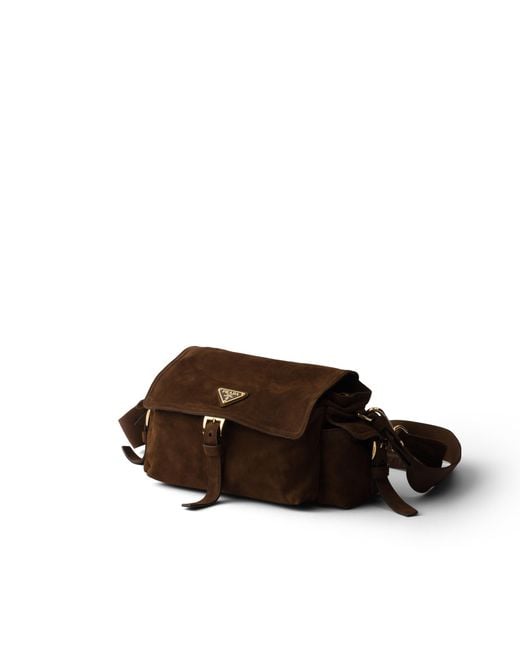 Prada Brown Explore Medium Suede Shoulder Bag