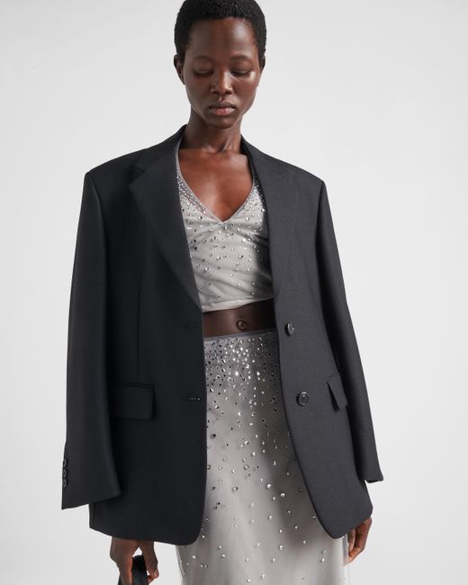 Prada Gray Crystal-studded Tulle Midi-skirt