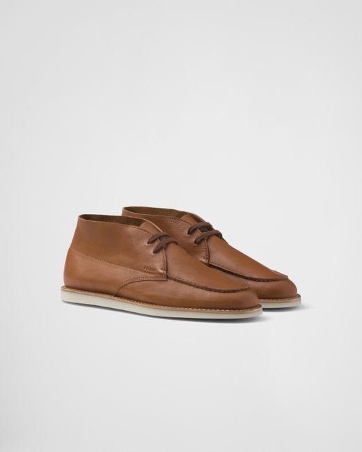 Prada Brown Nappa Leather Chukka Boots for men
