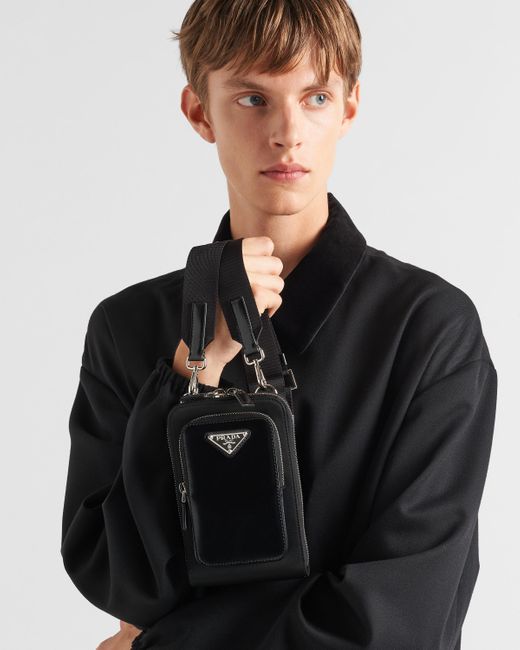 Étui Pour Smartphone En Re-Nylon Et Cuir Brossé Prada pour homme en coloris Black