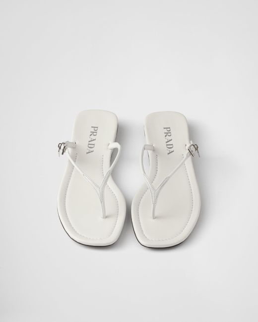 Prada White Zehensteg-Sandalen Aus Leder