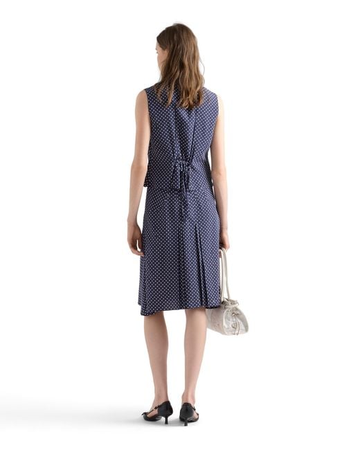 Prada Blue Polka-Dot Marocain Skirt