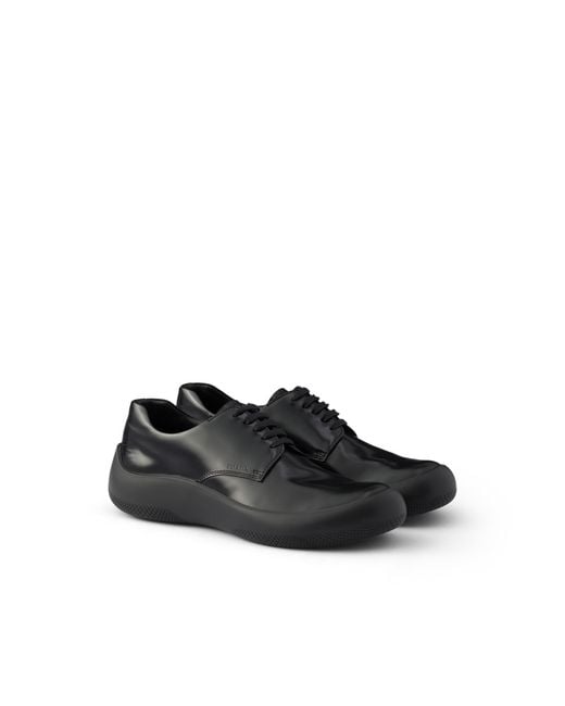 Prada Black Brushed Leather Laced Shoes for men