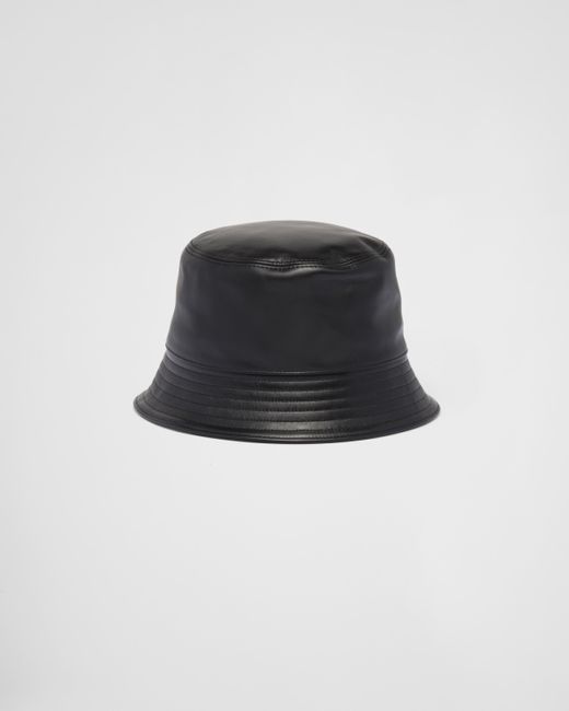 Prada Black Nappa Leather Bucket Hat for men