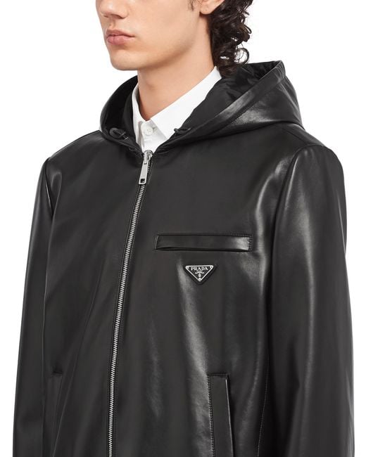 Prada Black Reversible Nappa Leather And Re-Nylon Jacket for men