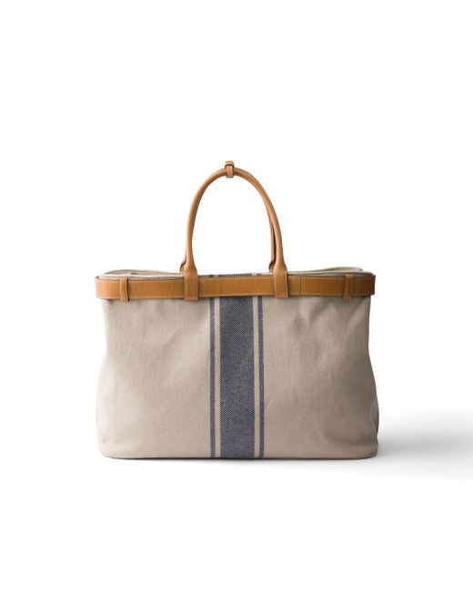 Prada Natural Buckle Canvas And Leather Bag, /Baltic for men