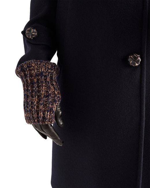 Prada Black Nappa Leather And Mélange Knit Gloves Size 6,5