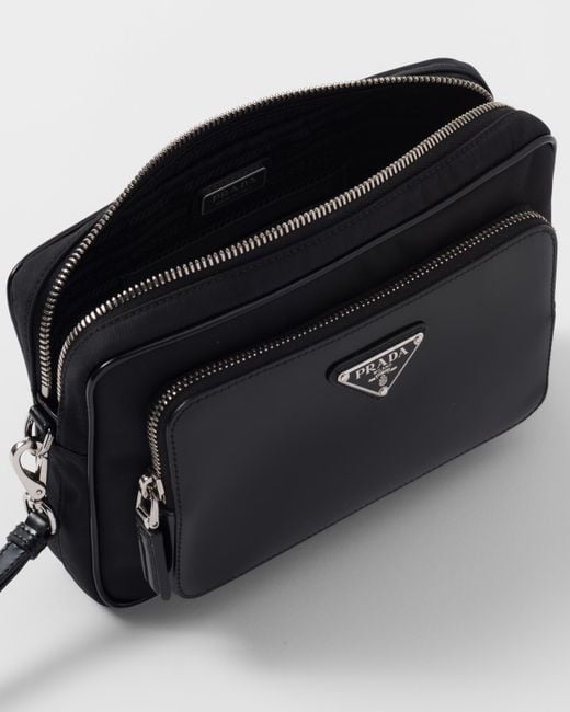 Prada White Re-Nylon And Brushed Leather Pouch for men