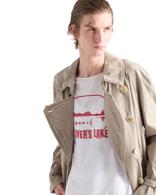 Prada White Printed Cotton T-Shirt for men
