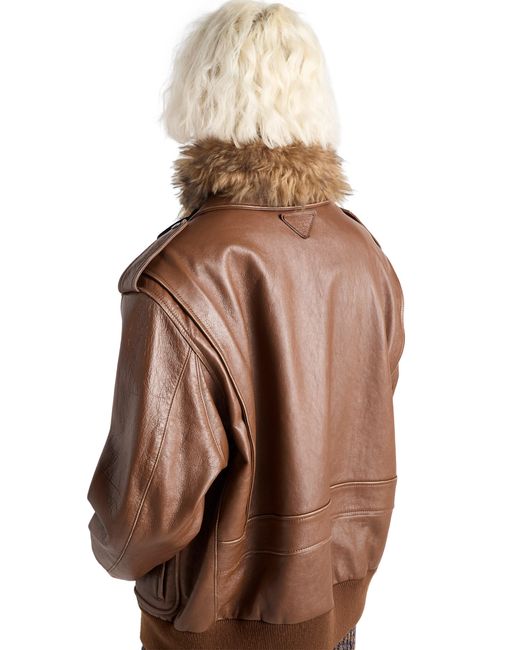 Prada Brown Nappa Leather Bomber Jacket
