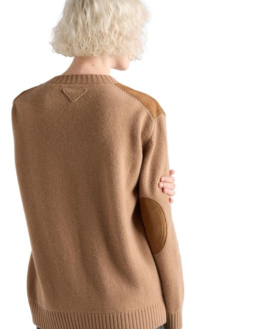 Prada Brown Cashmere, Wool And Suede Sweater