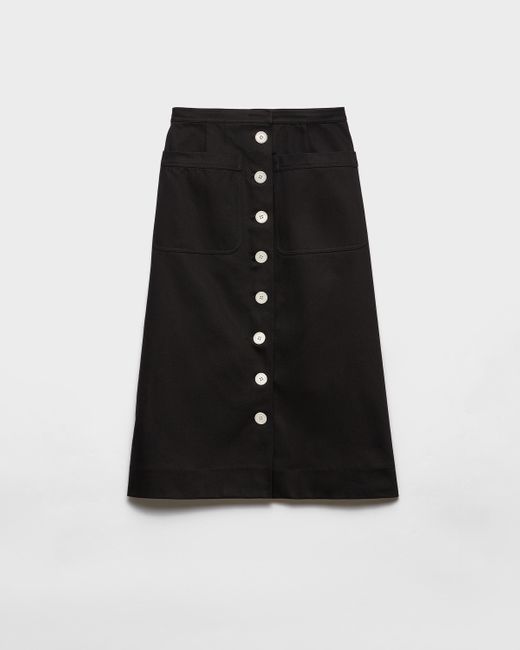 Prada Black Cotton Drill Midi Skirt