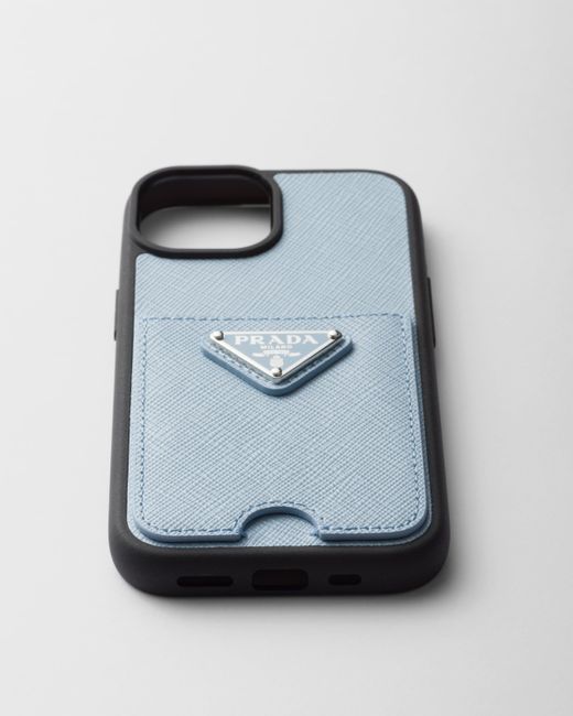 Prada Blue Saffiano Leather Cover For Iphone 15
