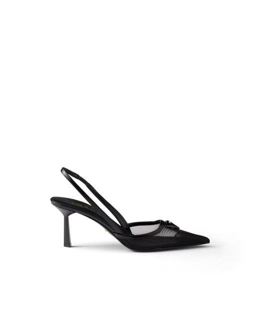 Prada White Mesh Fabric Slingback Pumps