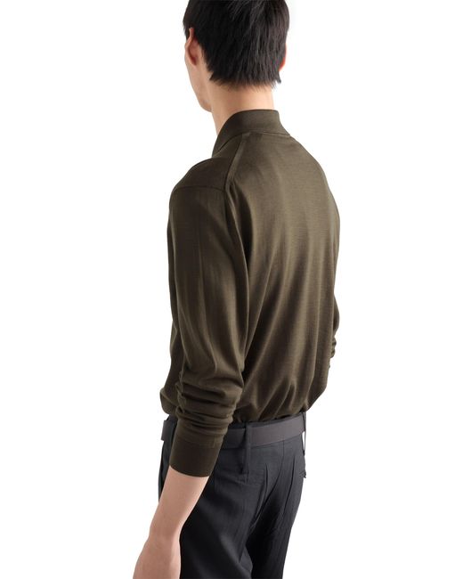 Prada Green Long-Sleeved Superfine Wool Polo Sweater, Forest for men