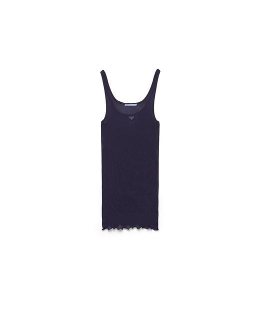 Prada Blue Ribbed Knit Silk Tank Top