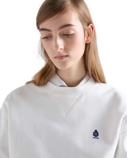 Prada White Crew-Neck Cotton Sweatshirt