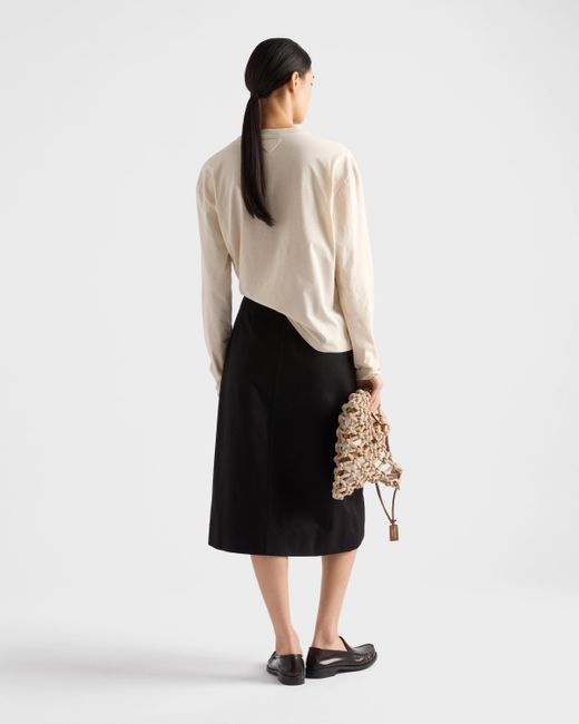 Prada Natural Long-Sleeved Cotton Jersey T-Shirt
