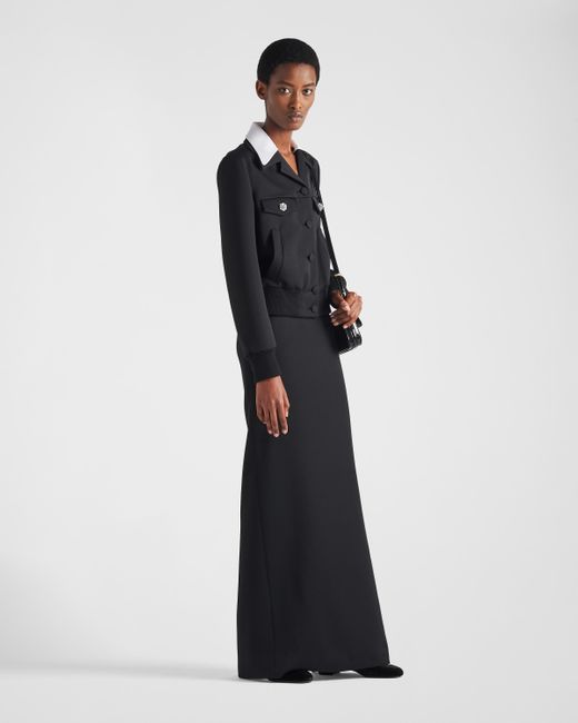 Prada Black Long Wool Satin Skirt