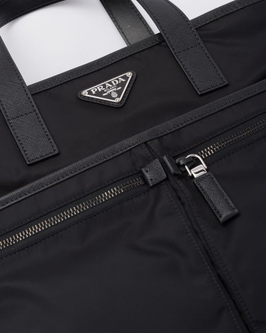 Prada Black Re-Nylon Saffiano Leather And Nylon Tote Bag for men