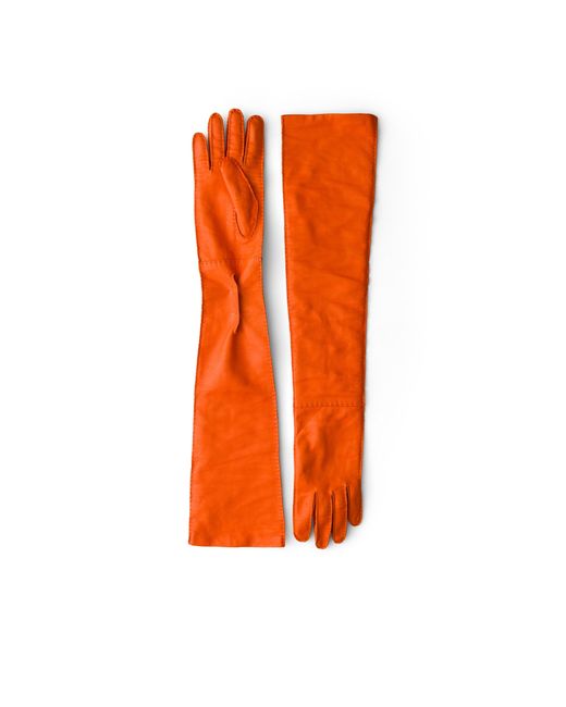 Prada Orange Leather Long Gloves, Size 7,5