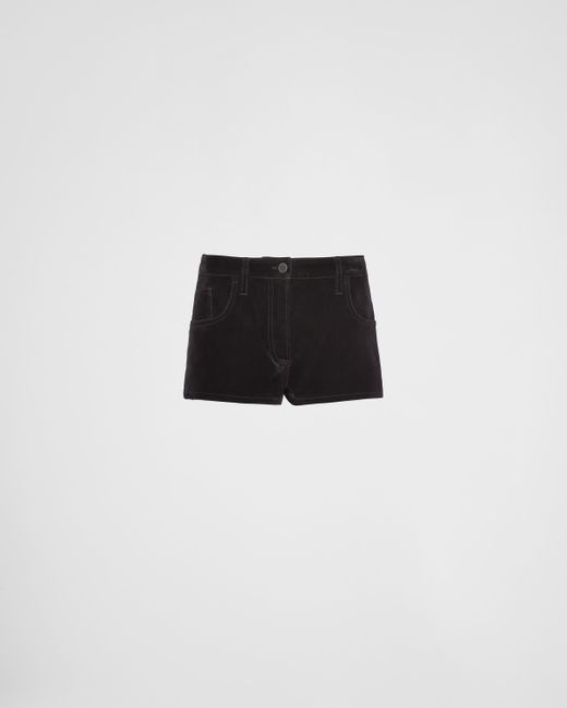 Prada Black Velvet Denim Shorts